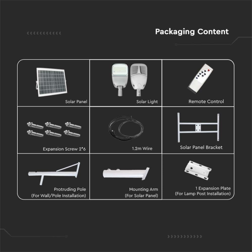 LED Stmívatelná solární pouliční lampa SAMSUNG CHIP LED/50W/6,4V 6000K IP65 30000 mAh + dálkové ovládání