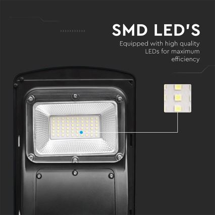 LED Stmívatelná solární pouliční lampa se senzorem pohybu a soumraku LED/6W/3,2V 6000K IP65 5000 mAh černá + dálkové ovládání