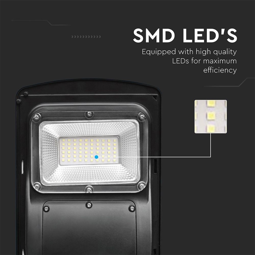 LED Stmívatelná solární pouliční lampa se senzorem pohybu a soumraku LED/6W/3,2V 6000K IP65 5000 mAh černá + dálkové ovládání