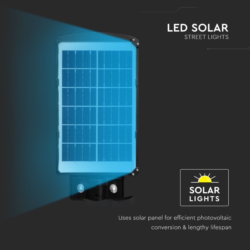 LED Stmívatelná solární pouliční lampa se senzorem pohybu a soumraku LED/6W/3,2V 6000K IP65 5000 mAh černá + dálkové ovládání