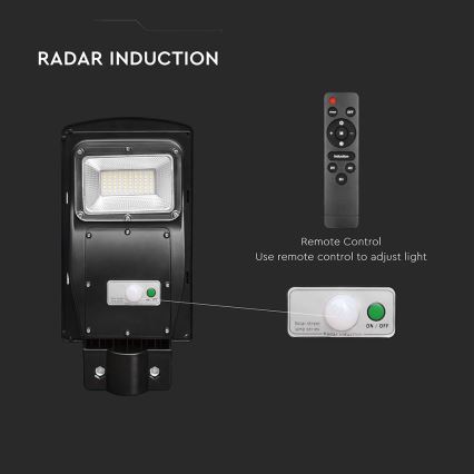 LED Stmívatelná solární pouliční lampa se senzorem pohybu a soumraku LED/6W/3,2V 6000K IP65 5000 mAh černá + dálkové ovládání