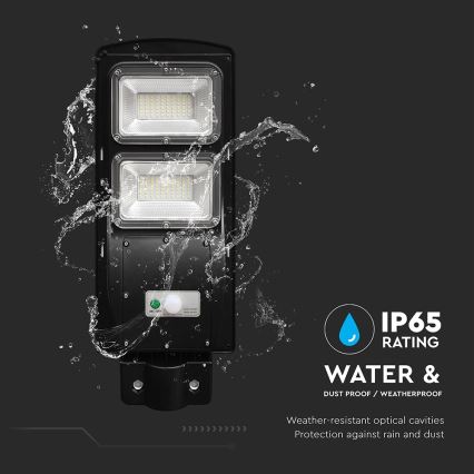 LED Stmívatelná solární pouliční lampa se senzorem pohybu a soumraku LED/8W/3,2V 6000K IP65 9000 mAh černá + dálkové ovládání