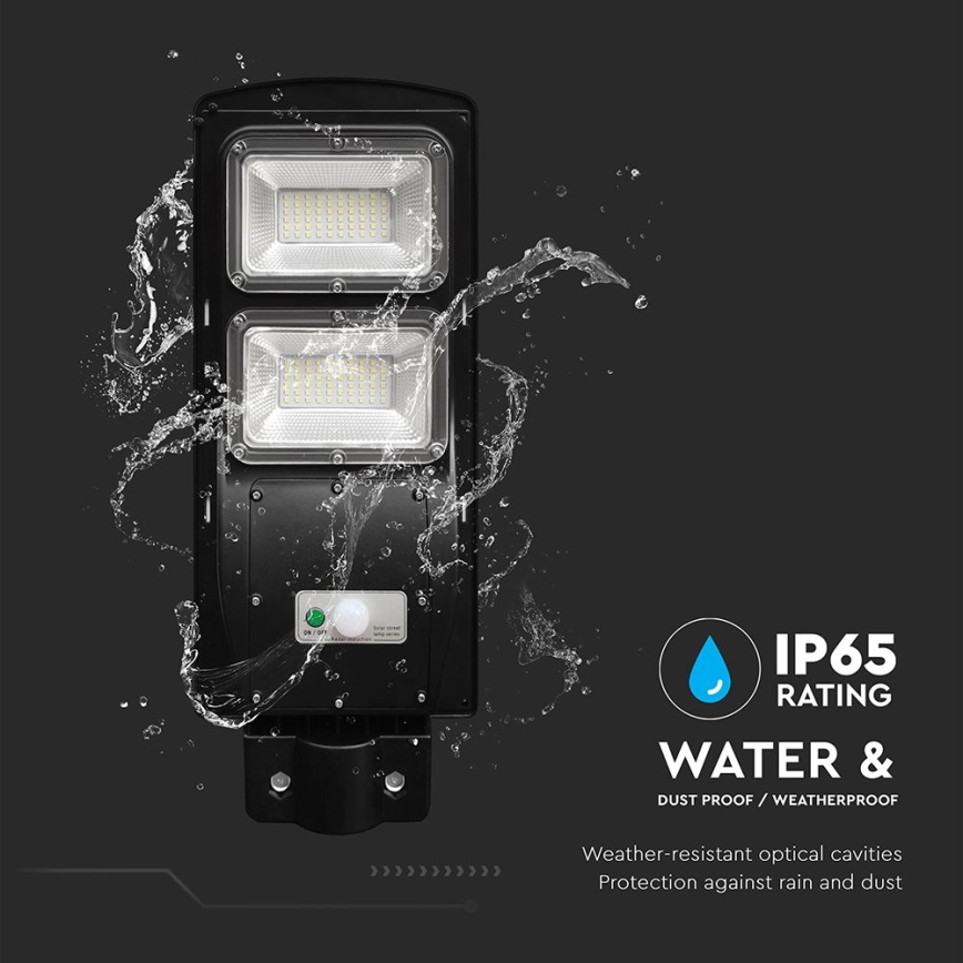 LED Stmívatelná solární pouliční lampa se senzorem pohybu a soumraku LED/8W/3,2V 6000K IP65 9000 mAh černá + dálkové ovládání