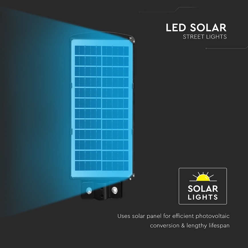 LED Stmívatelná solární pouliční lampa se senzorem pohybu a soumraku LED/8W/3,2V 6000K IP65 9000 mAh černá + dálkové ovládání