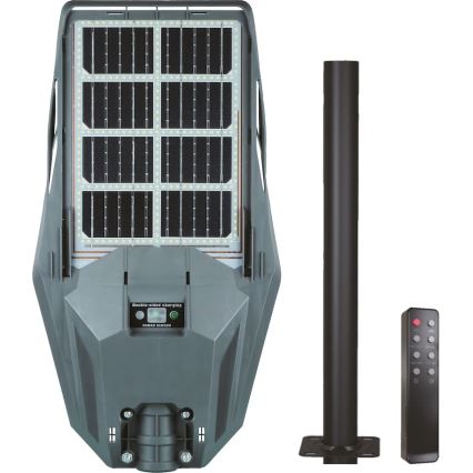 LED Stmívatelná solární pouliční lampa se senzorem KERS LED/300W/3,2V 6500K 8000 mAh IP65 šedá + dálkové ovládání