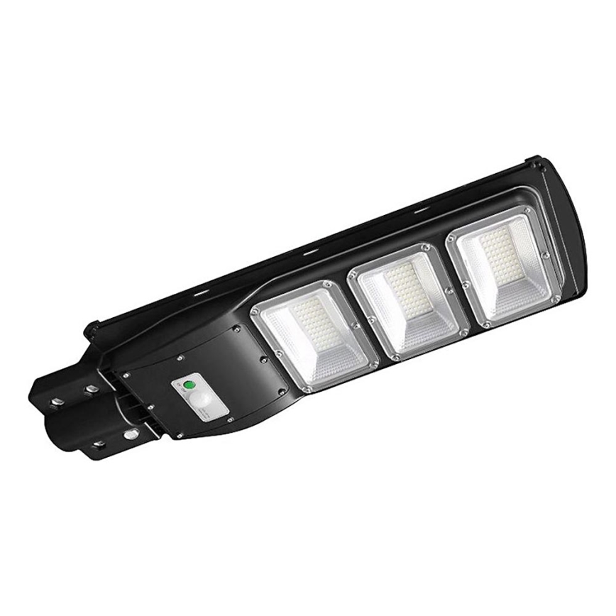 LED Stmívatelná solární pouliční lampa se senzorem pohybu a soumraku LED/12W/3,2V 6000K IP65 10000 mAh černá + dálkové ovládání