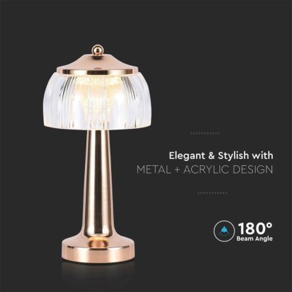 LED Stmívatelná dobíjecí dotyková stolní lampa LED/1W/5V 3000-6000K 1800 mAh rose gold