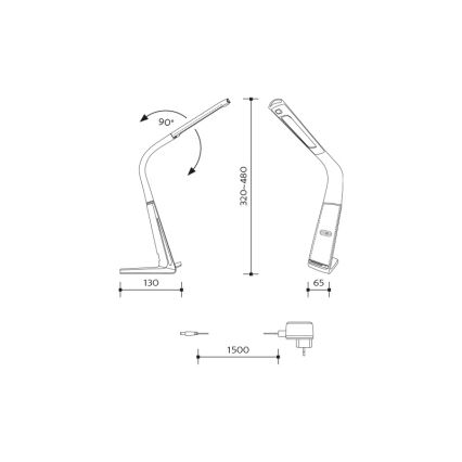 LED Stmívatelná stolní lampa s bezdrátovým nabíjením a senzorem LORD EVO LED/8W/230V 3000K/4500K/6000K černá