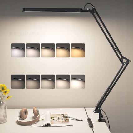LED Stmívatelná dotyková flexibilní stolní lampa s klipem LED/10W/5/230V 3000/4000/6000K černá