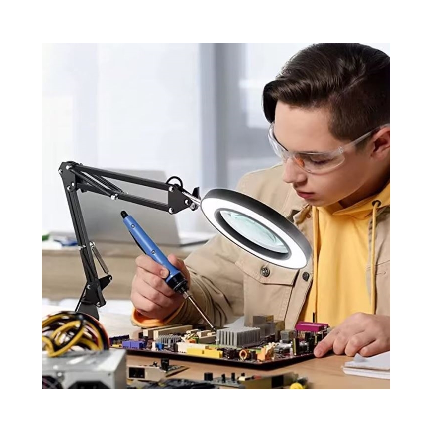 LED Stmívatelná stolní lampa s lupou LED/11W/5V 3000-6000K černá