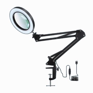 LED Stmívatelná stolní lampa s lupou LED/22W/5V 4000-6000K černá