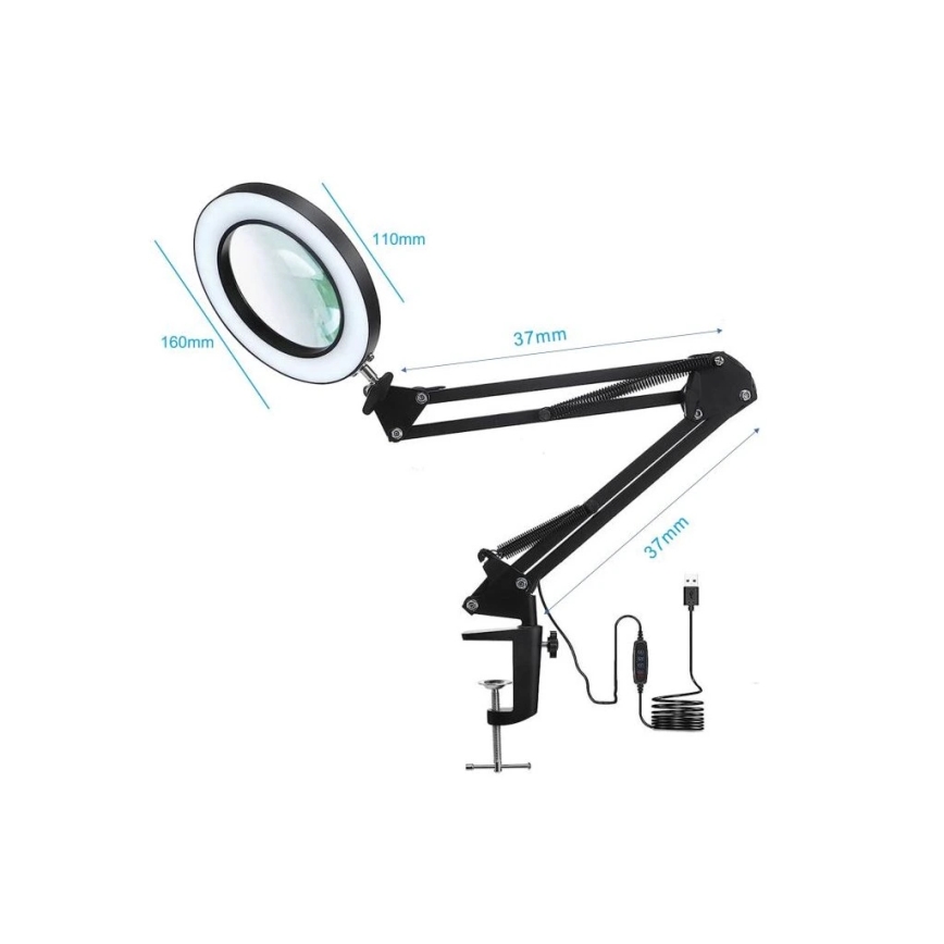 LED Stmívatelná stolní lampa s lupou LED/22W/5V 4000-6000K černá