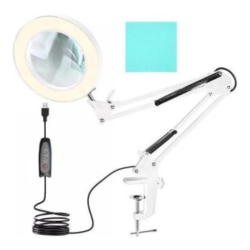 LED Stmívatelná stolní lampa s lupou LED/6W/5V 3000K/4000K/6000K bílá