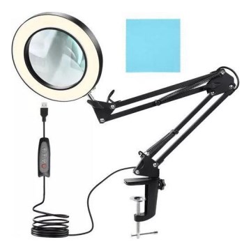 LED Stmívatelná stolní lampa s lupou LED/6W/5V 3000K/4000K/6000K černá