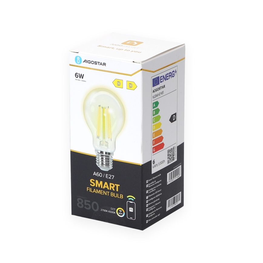 LED Stmívatelná žárovka A60 E27/6W/230V 2700-6500K Wi-Fi - Aigostar