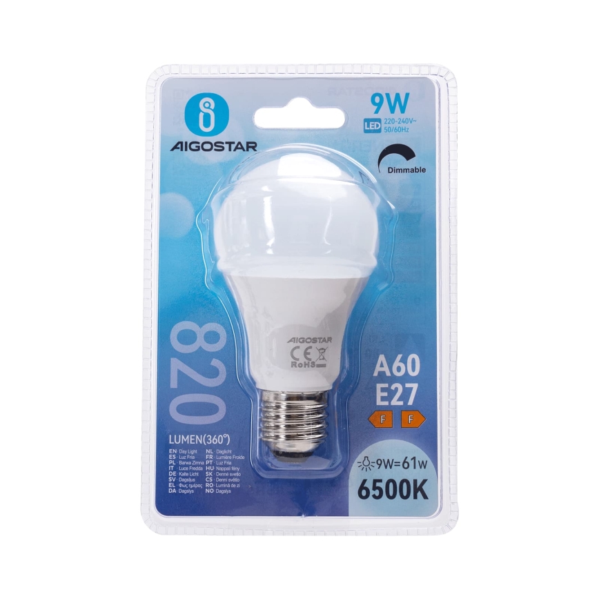 LED Stmívatelná žárovka A60 E27/9W/230V 6500K - Aigostar