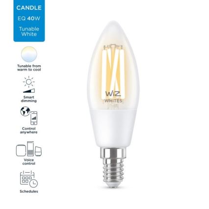 LED Stmívatelná žárovka FILAMENT C35 E14/4,9W/230V 2700-6500K CRI 90 Wi-Fi - WiZ