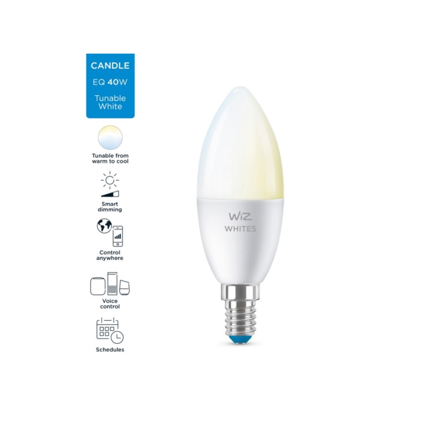 LED Stmívatelná žárovka C37 E14/4,9W/230V 2700-6500K CRI 90 Wi-Fi - WiZ