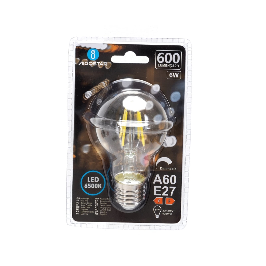 LED Stmívatelná žárovka FILAMENT A60 E27/6W/230V 6500K - Aigostar
