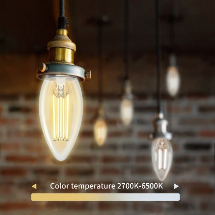 LED Stmívatelná žárovka FILAMENT C35 E14/4,5W/230V 2700-6500K Wi-Fi - Aigostar