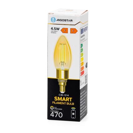 LED Stmívatelná žárovka FILAMENT C35 E14/4,5W/230V 2700-6500K Wi-Fi - Aigostar