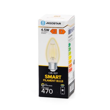 LED Stmívatelná žárovka FILAMENT C35 E27/4,5W/230V 2700-6500K Wi-Fi - Aigostar