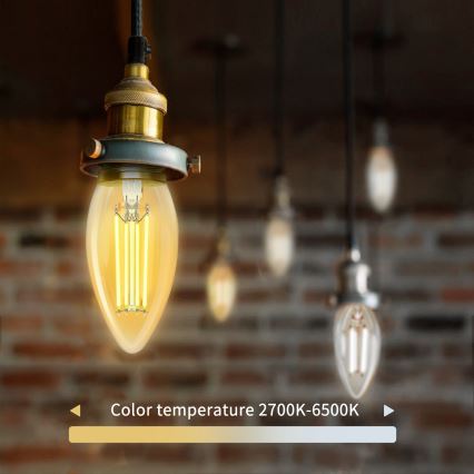LED Stmívatelná žárovka FILAMENT C35 E27/4,5W/230V 2700-6500K Wi-Fi - Aigostar
