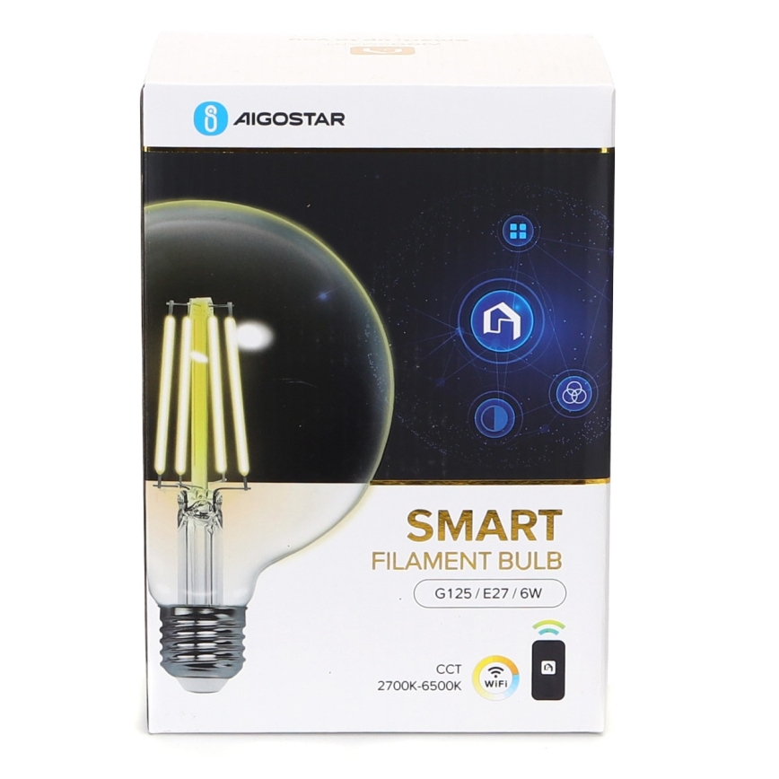 LED Stmívatelná žárovka FILAMENT G125 E27/6W/230V 2700-6500K Wi-Fi - Aigostar