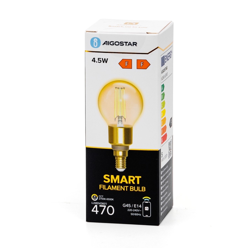 LED Stmívatelná žárovka FILAMENT G45 E14/4,5W/230V 2700-6500K Wi-Fi - Aigostar