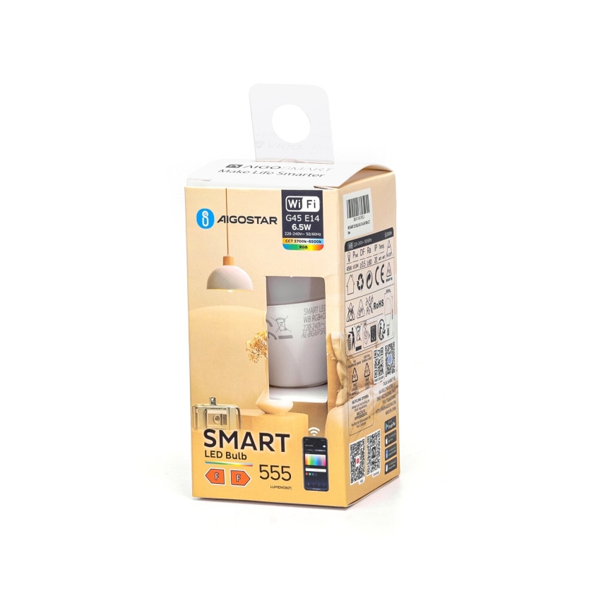LED Stmívatelná žárovka FILAMENT G45 E14/6,5W/230V 2700-6500K Wi-Fi - Aigostar
