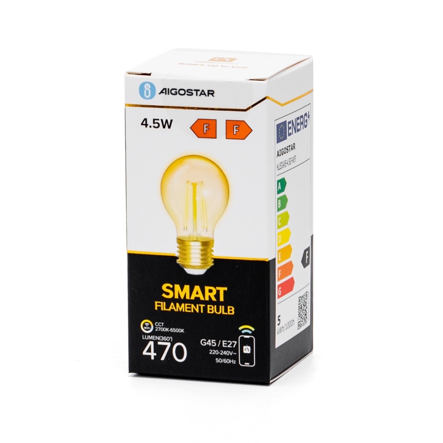 LED Stmívatelná žárovka FILAMENT G45 E27/4,5W/230V 2700-6500K Wi-Fi - Aigostar