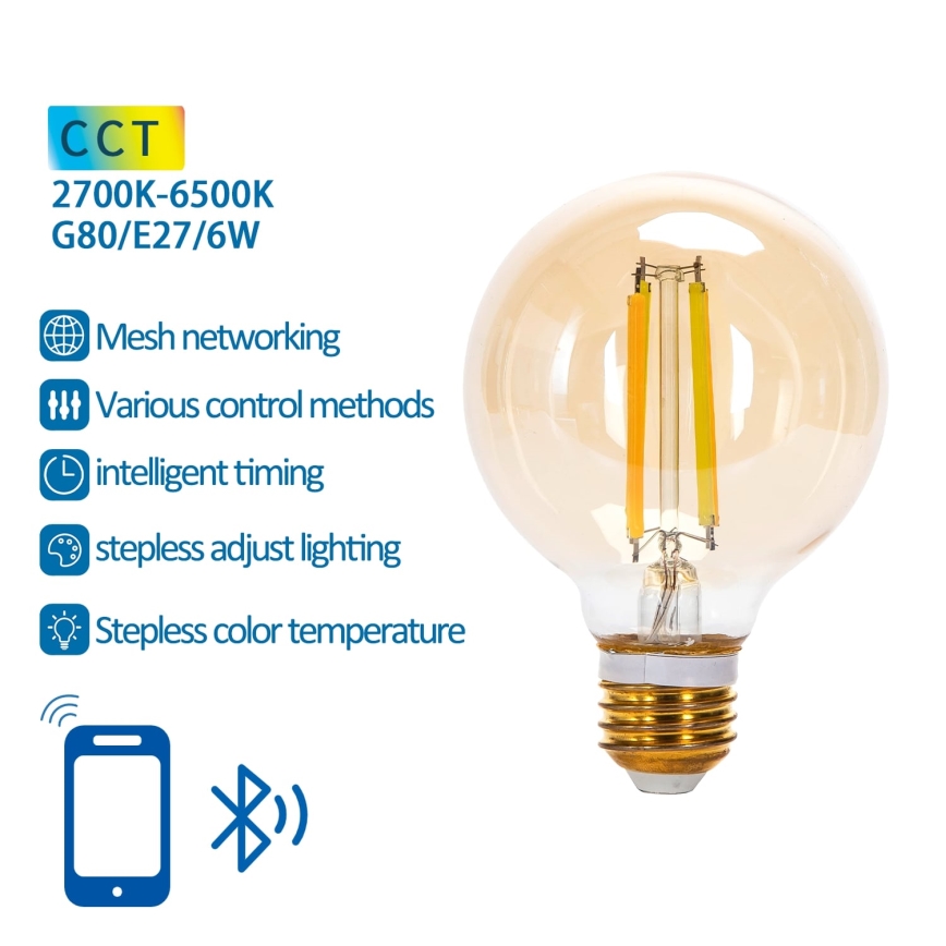 LED Stmívatelná žárovka FILAMENT MESH Smart G80 E27/6W/230V 2700-6500K - Aigostar
