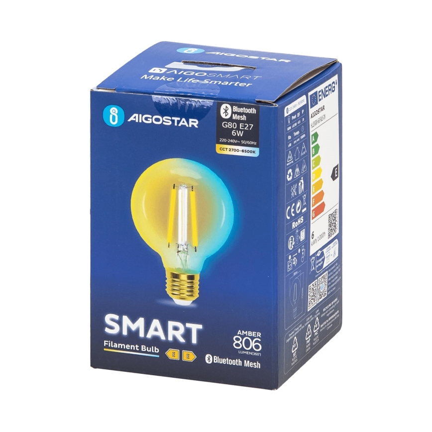 LED Stmívatelná žárovka FILAMENT MESH Smart G80 E27/6W/230V 2700-6500K - Aigostar