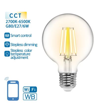 LED Stmívatelná žárovka FILAMENT G80 E27/6W/230V 2700-6500K Wi-Fi - Aigostar