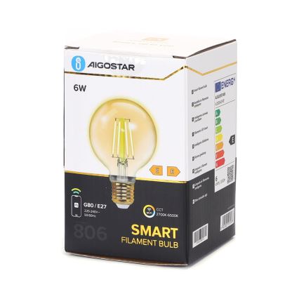 LED Stmívatelná žárovka FILAMENT G80 E27/6W/230V 2700-6500K Wi-Fi - Aigostar