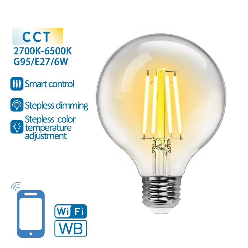 LED Stmívatelná žárovka FILAMENT G95 E27/6W/230V 2700-6500K Wi-Fi - Aigostar