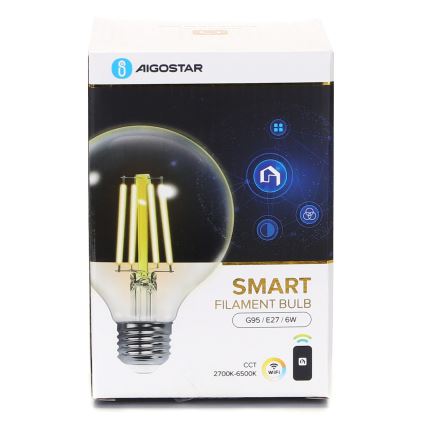 LED Stmívatelná žárovka FILAMENT G95 E27/6W/230V 2700-6500K Wi-Fi - Aigostar