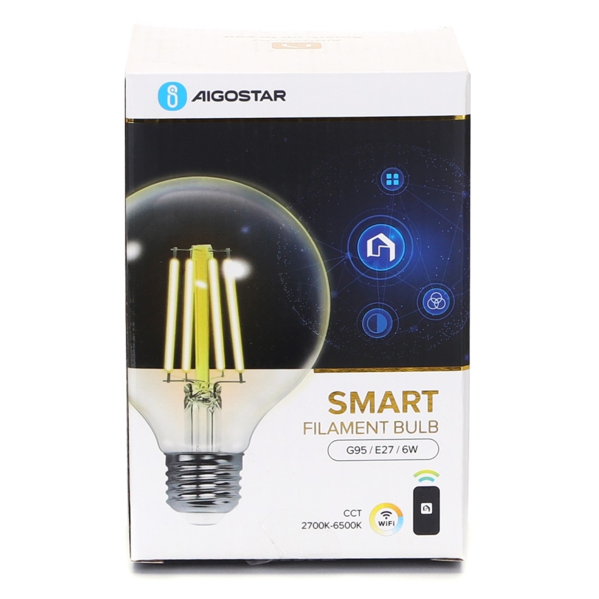 LED Stmívatelná žárovka FILAMENT G95 E27/6W/230V 2700-6500K Wi-Fi - Aigostar