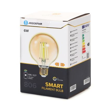 LED Stmívatelná žárovka FILAMENT G95 E27/6W/230V 2700-6500K Wi-Fi - Aigostar