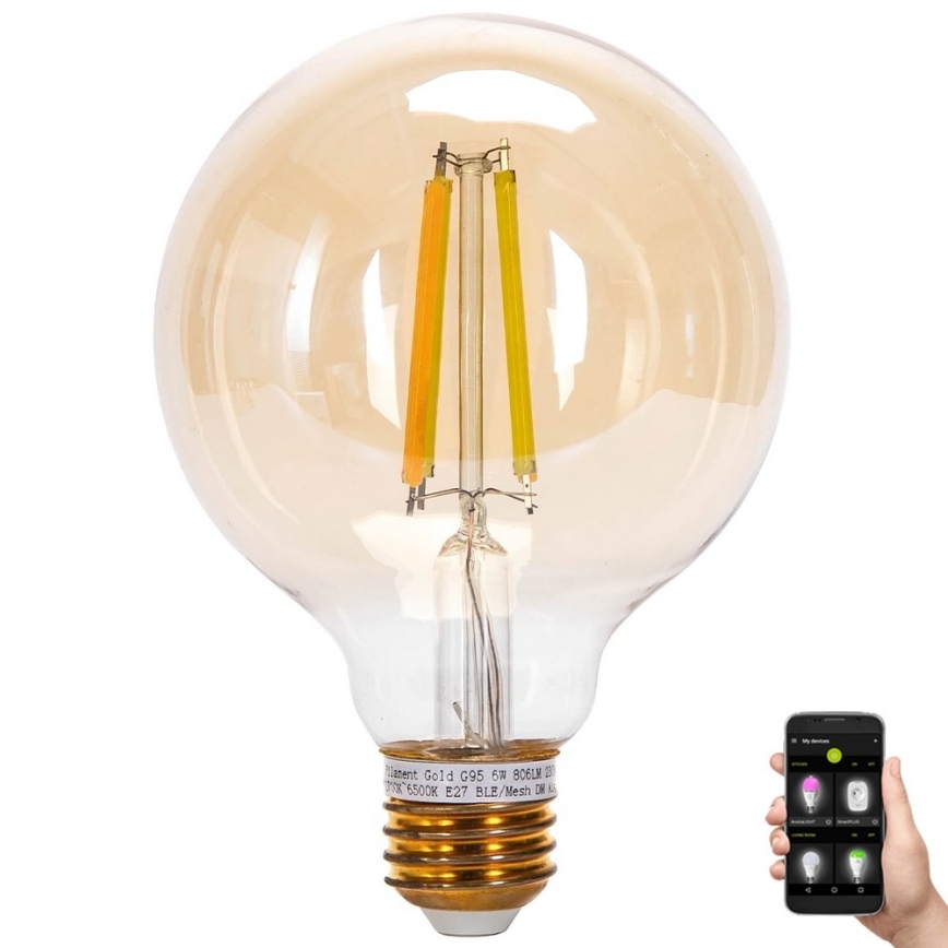 LED Stmívatelná žárovka FILAMENT MESH Smart G95 E27/6W/230V 2700-6500K - Aigostar