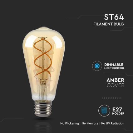 LED Stmívatelná žárovka FILAMENT ST64 E27/4,8W/230V 1800K