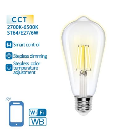 LED Stmívatelná žárovka FILAMENT ST64 E27/6W/230V 2700-6500K Wi-Fi - Aigostar