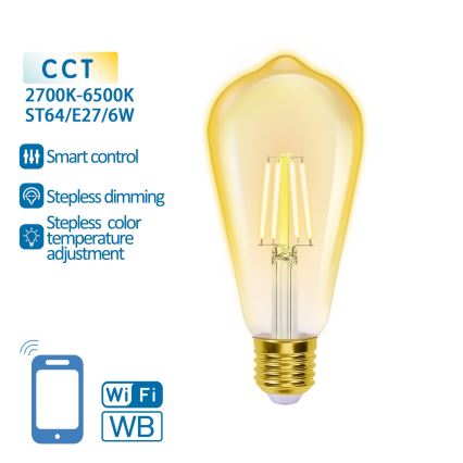 LED Stmívatelná žárovka FILAMENT ST64 E27/6W/230V 2700-6500K Wi-Fi - Aigostar