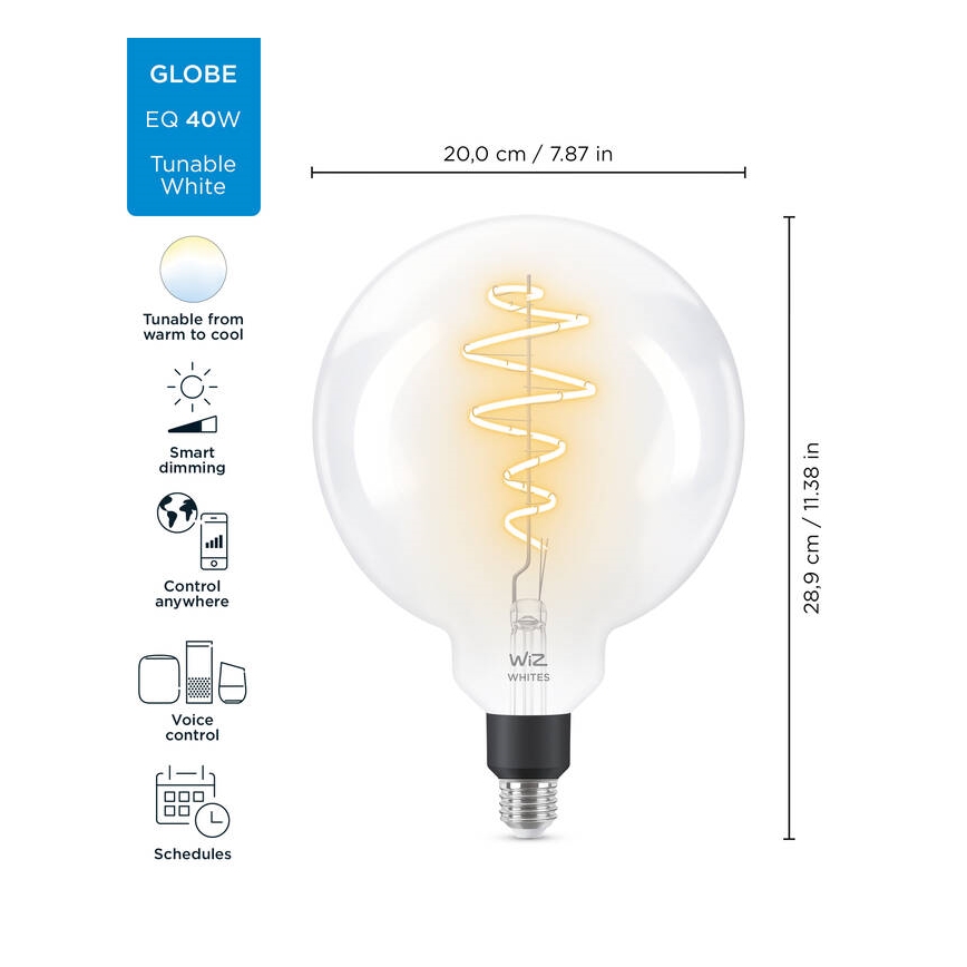LED Stmívatelná žárovka FILAMENT G200 E27/6,5W/230V 2700-6500K CRI 90 Wi-Fi - WiZ