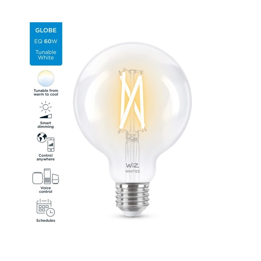 LED Stmívatelná žárovka FILAMENT G95 E27/6,7W/230V 2700-6500K CRI 90 Wi-Fi - WiZ