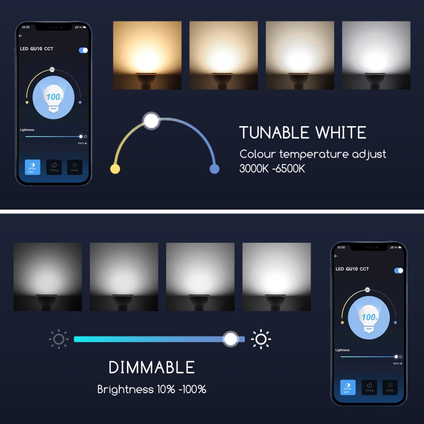 LED Stmívatelná žárovka GU10/5W/230V 3000-6500K Wi-Fi - Aigostar