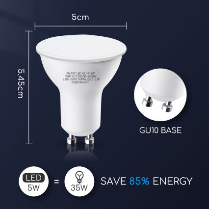 LED Stmívatelná žárovka GU10/5W/230V 3000-6500K Wi-Fi - Aigostar