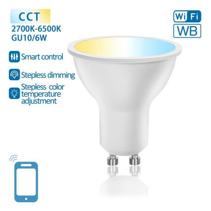 LED Stmívatelná žárovka GU10/6W/230V 2700-6500K Wi-Fi - Aigostar