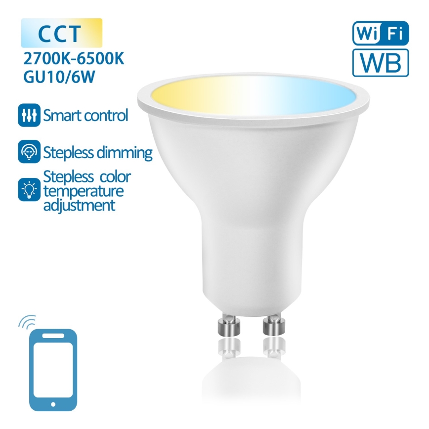 LED Stmívatelná žárovka GU10/6W/230V 2700-6500K Wi-Fi - Aigostar