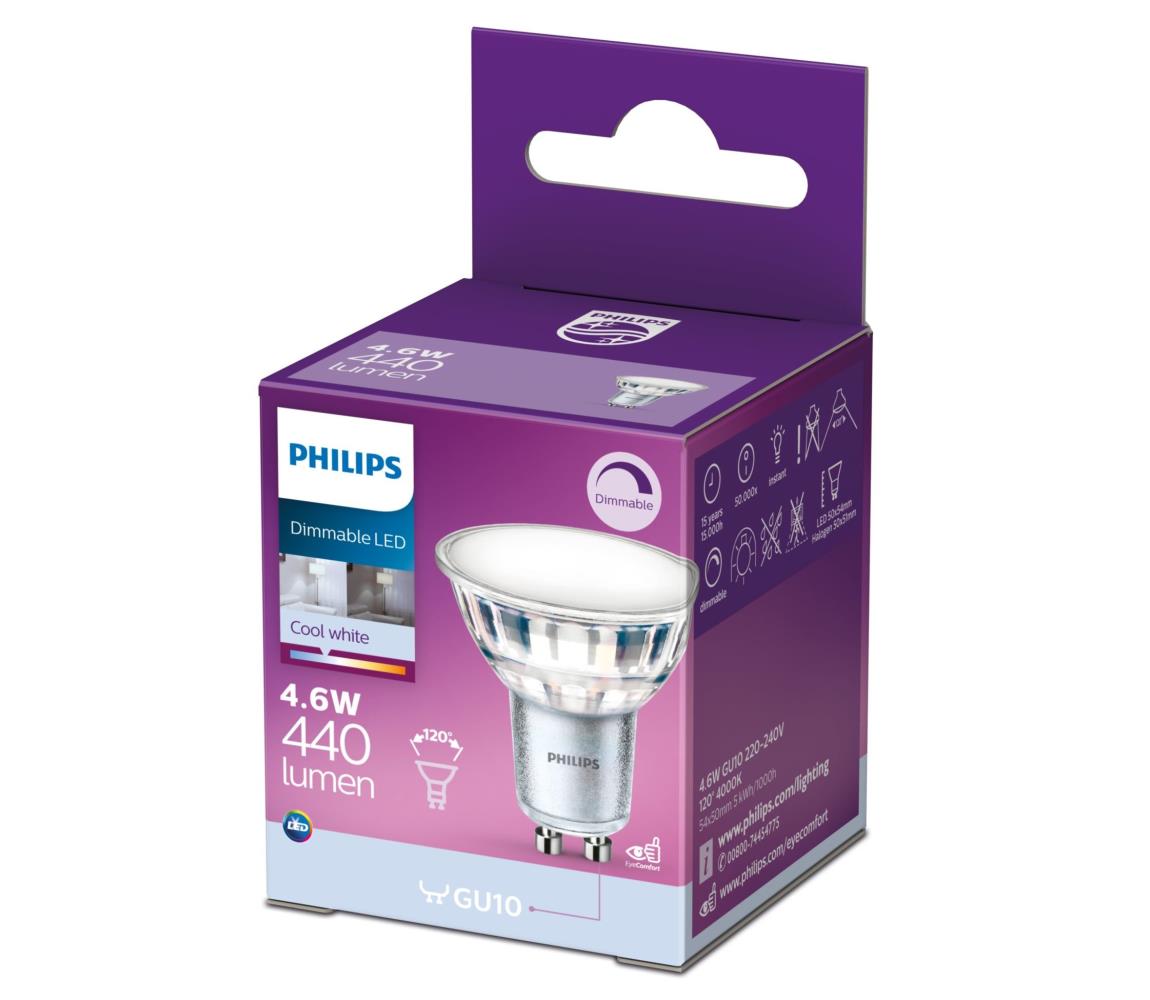 Philips LED Stmívatelná žárovka Philips GU10/4,6W/230V 4000K P5008